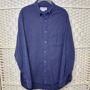 J Crew Flannel Button Up Shirt Mens Med Navy Blue & Tan With Pocket Long Sleeve